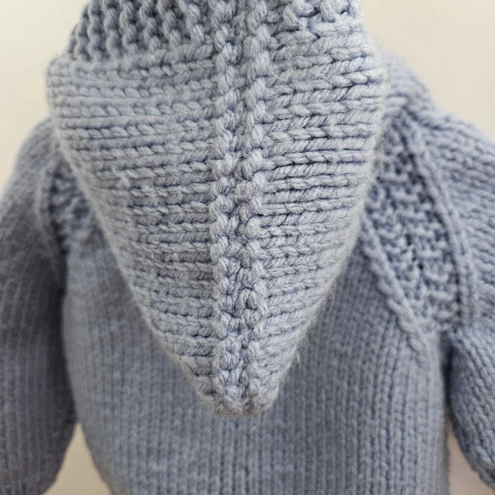 Handmade Knit Baby Hooded Sweater Cardigan Blue